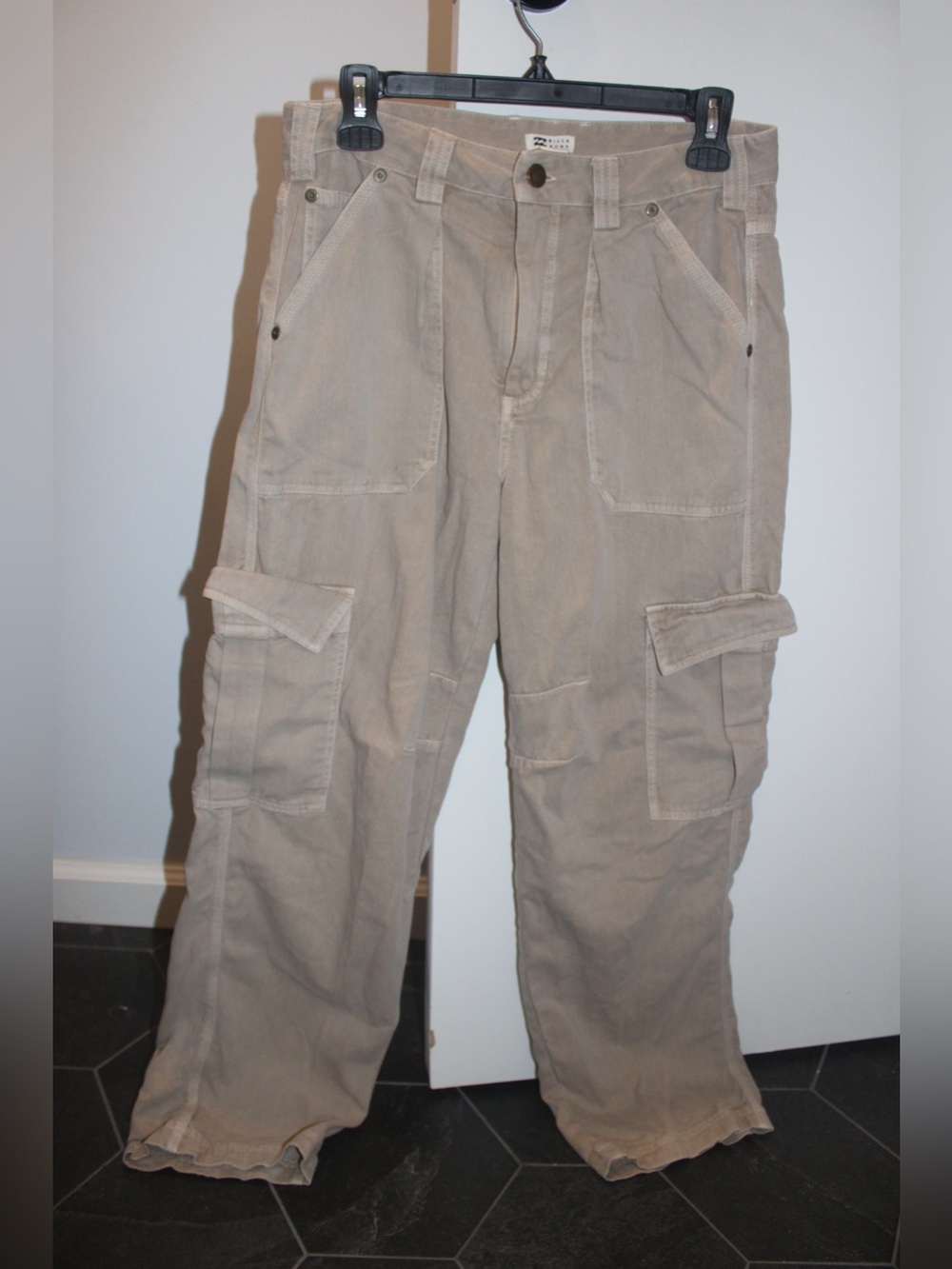 Billabong Womens Wall to Wall Denim Cargo Pants Beige Khaki Utility Size 26 Y2K